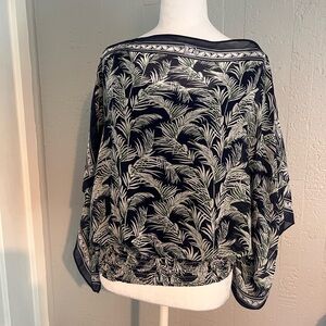 Max Studio Navy and White Leaf Print Blouse